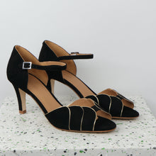 Load image into Gallery viewer, PHOEBE Suede Black & Gold - Emma Go Shoes