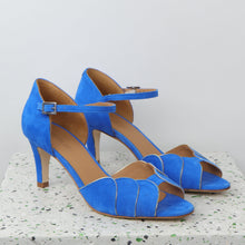 Load image into Gallery viewer, PHOEBE Suede Blue & Nappa Gold