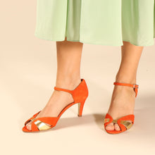 Load image into Gallery viewer, ASTRID Suede Orange & Gold - last pair 37 - Emma Go Shoes