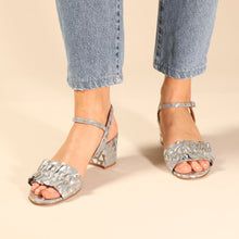 Load image into Gallery viewer, Clarisse Denim Ruffle Block Heel Sandal