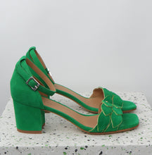 Load image into Gallery viewer, ZOE Suede Bright Green & Nappa Gold
