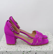 Load image into Gallery viewer, ZOE Suede Neon Fuxia & Nappa Gold
