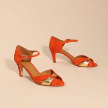 Load image into Gallery viewer, ASTRID Suede Orange &amp; Gold - last pair 37 - Emma Go Shoes
