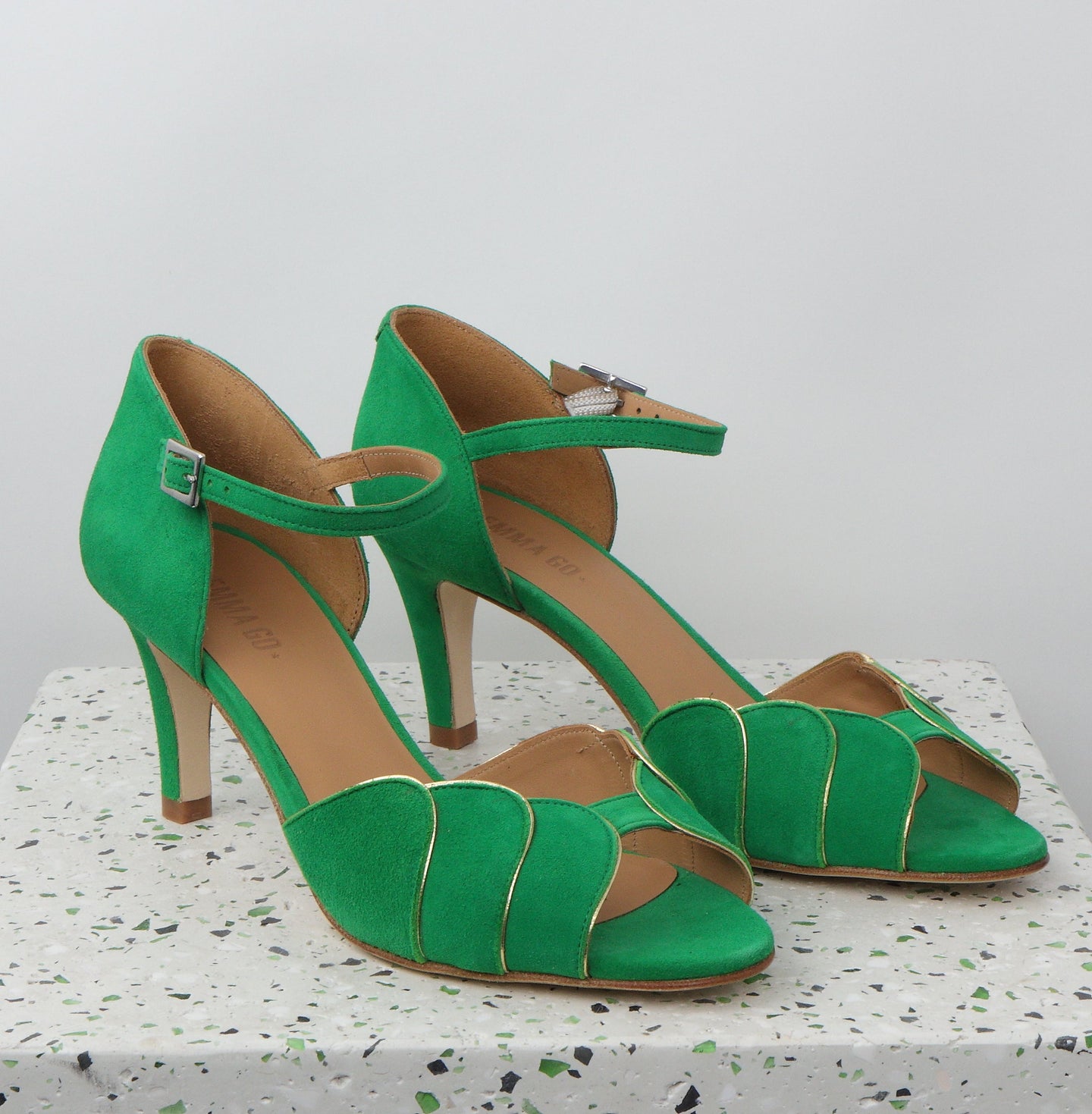 PHOEBE Suede Bright Green & Nappa Gold
